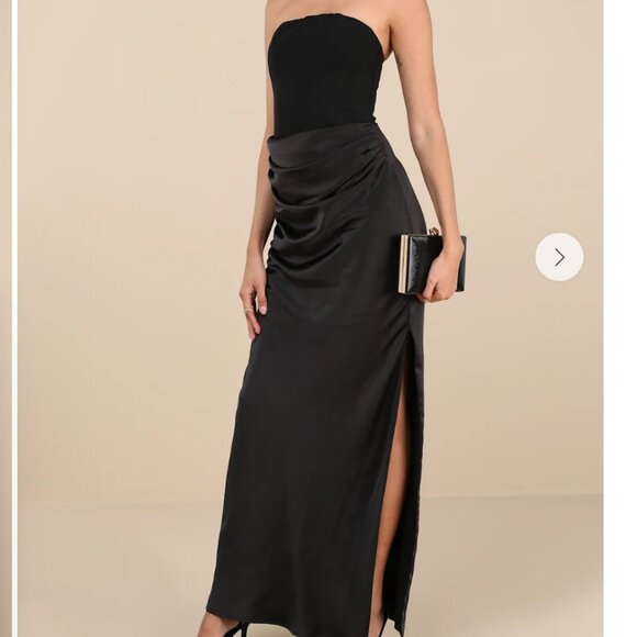 Lulus Mella Black Mixed Media Strapless Maxi Dress - Size S - Picture 1 of 1